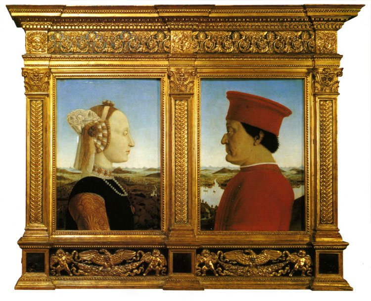 Пьеро делла Франческа - Диптих «Портрет Федериго да Монтефельтро» и «Портрет Баттисты Сфорца» (ок.1465).                                    