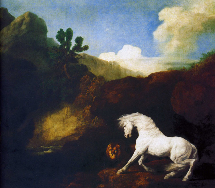 Джордж Стаббс - «Белая лошадь, напуганная львом» (ок.1770).
